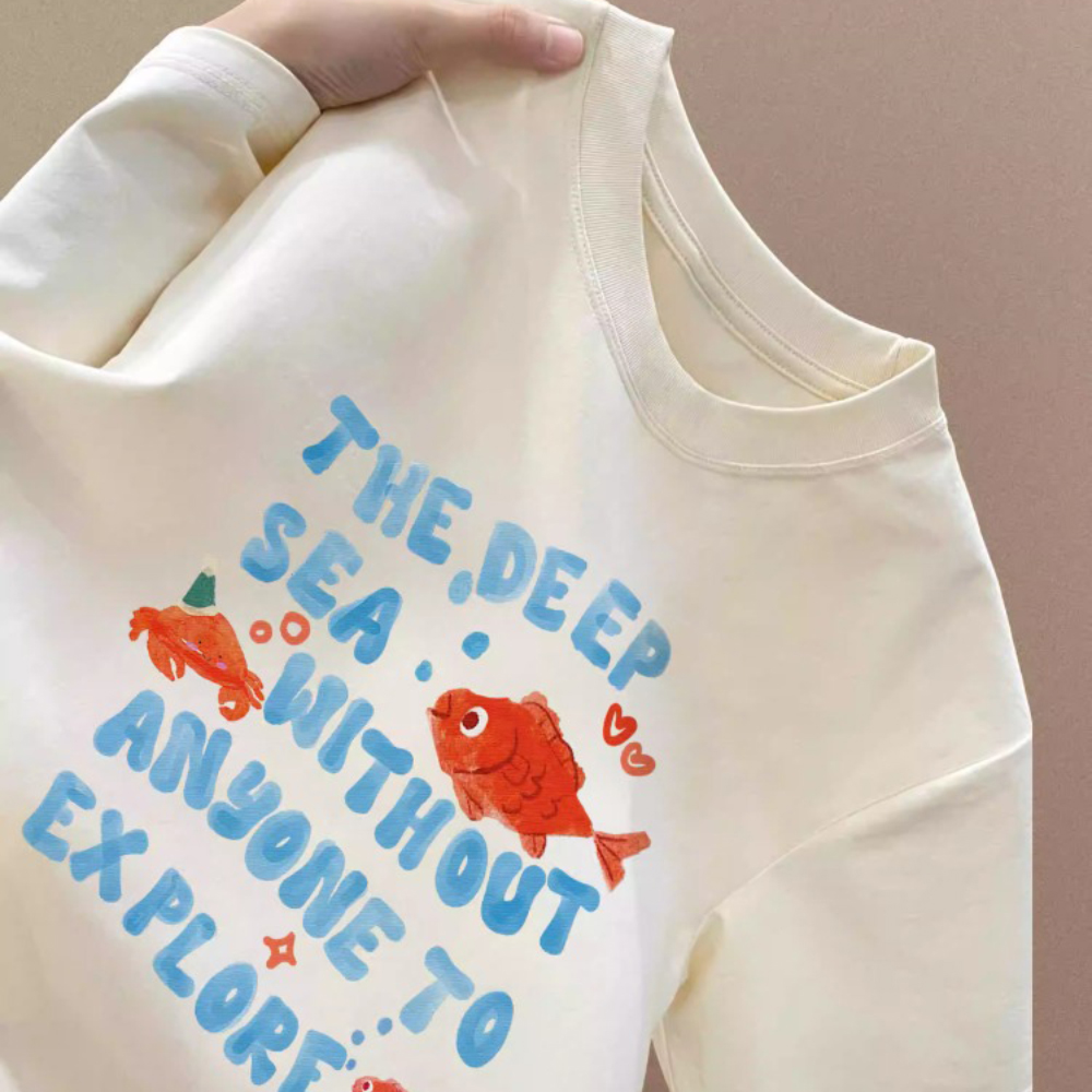 Cute Cartoon Letter Print T-Sh - Printing Qc review and price